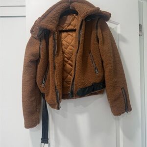 Brown Sherpa Jacket with Black Accents